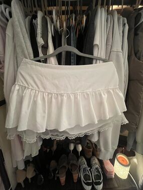 Urban Outfitters White Ruffle Lace-Trim Mini Skirt